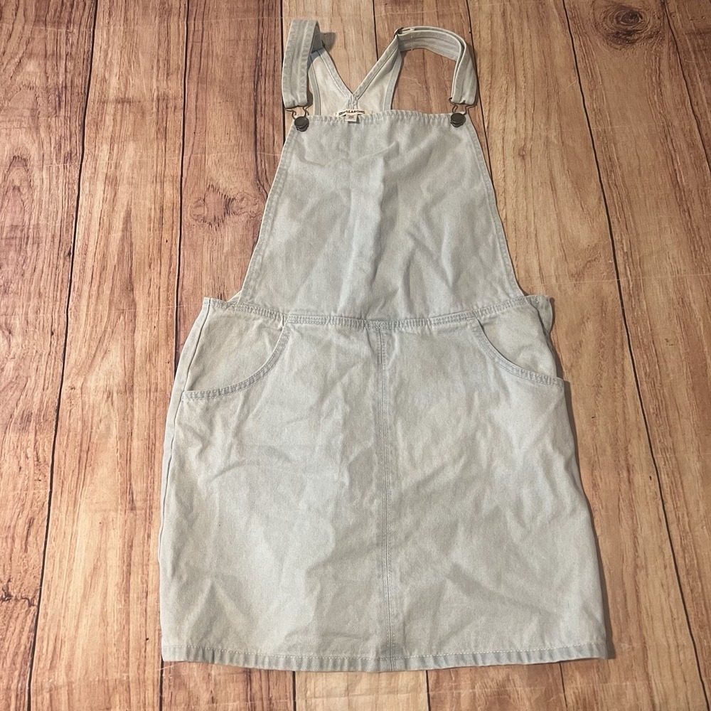 Billabong Women's Jean Denim Bib Overalls Mini Skirt Fade Away Denim Sz 10